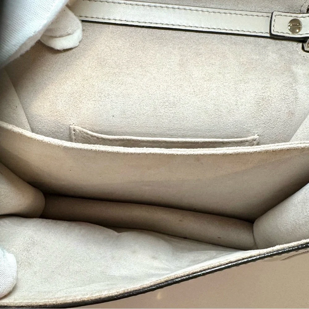 Fendi Kan I Small Shoulder Bag In Neutral Grey Leather W Silver Chain Strap